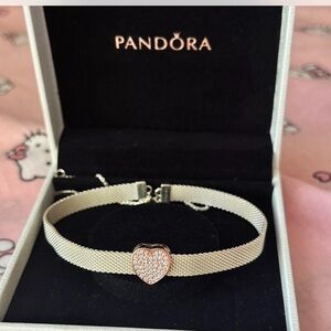 Pandora Silver Bracelet with Rose Gold Heart